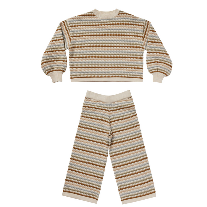 Boxy Crop Sweater + Knit Wide Leg Pant || Honeycomb Stripe (4/5Y)