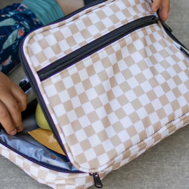 Tan Checkered Lunch Box