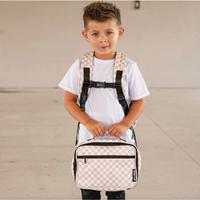 Tan Checkered Lunch Box