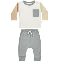 Long Sleeve Pocket Tee Drawstring Pant || Color Block