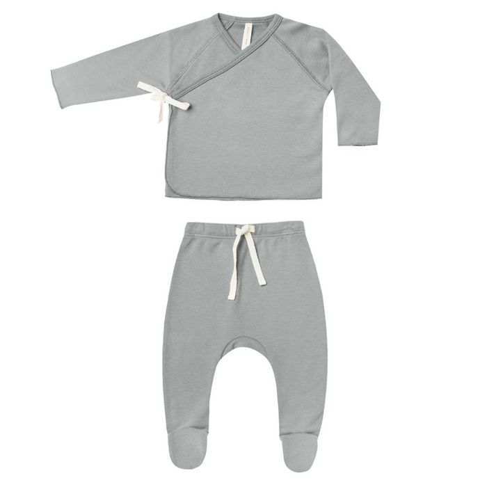 Wrap Top + Footed Pant Set || Dusty Blue