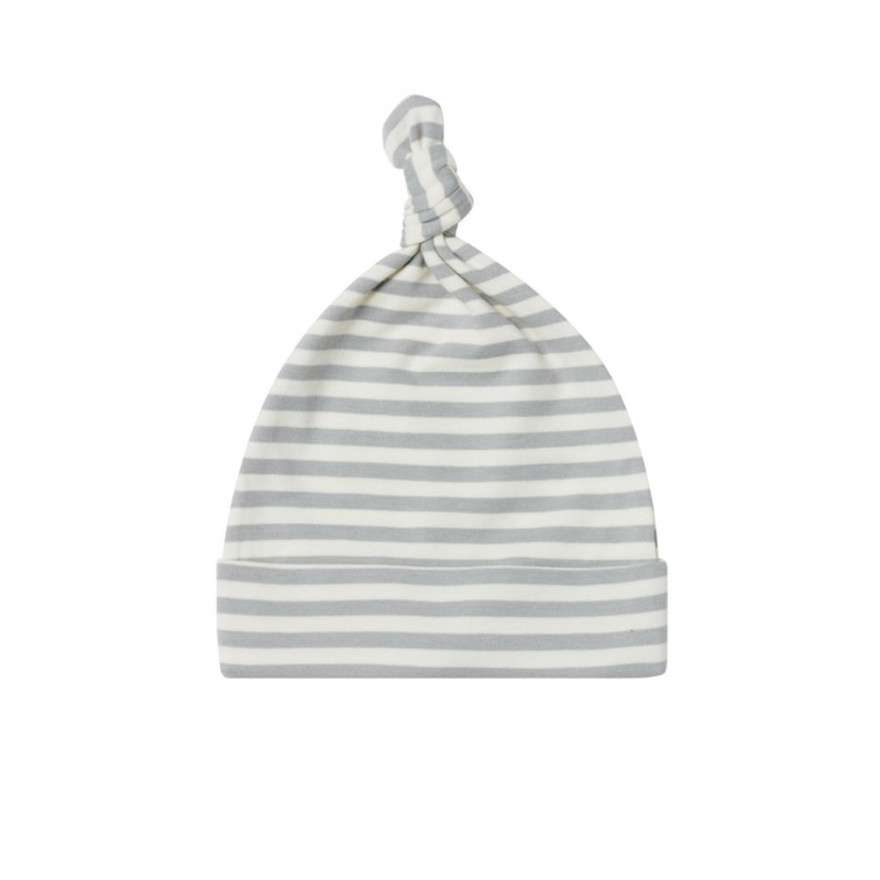 Knotted Baby Hat || Dusty Blue Stripe
