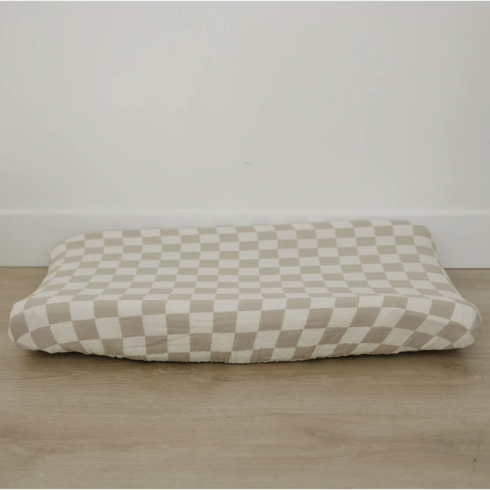 Taupe Checkered Changing Pad Cover
