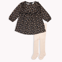 Floral Print on Black Flannel Dress Set