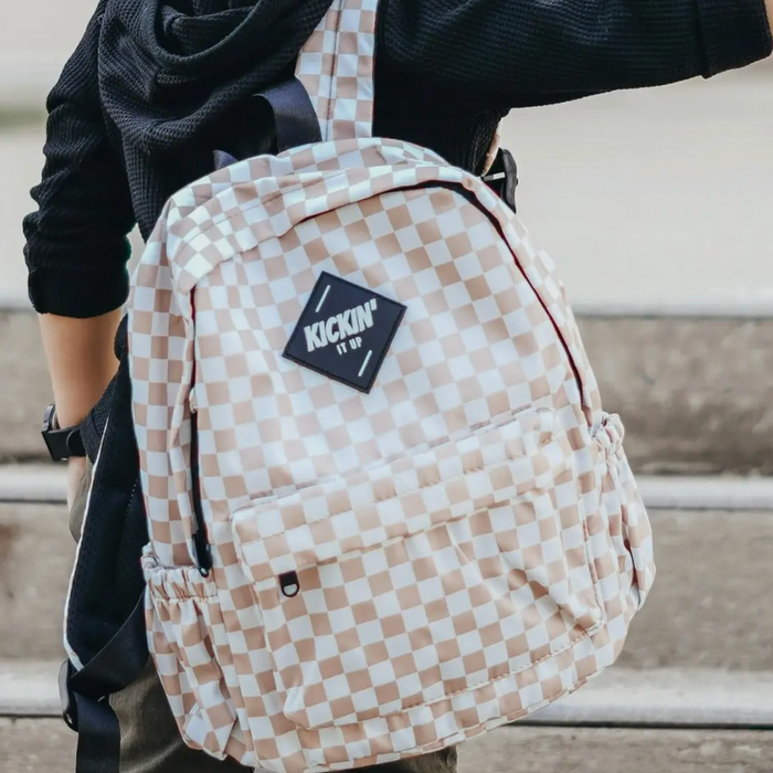 Mid-Size Tan Checkered Backpack