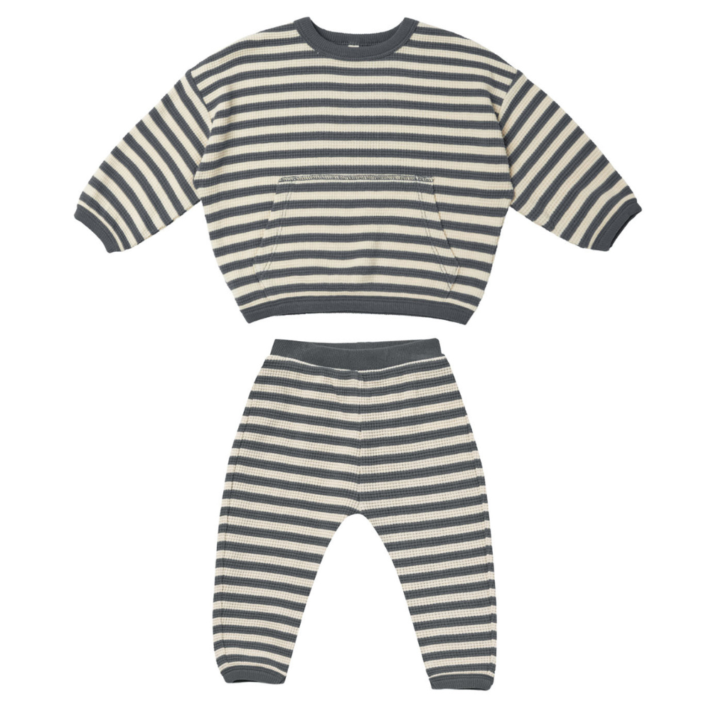 Waffle Sweater + Pant Set || Navy Stripe