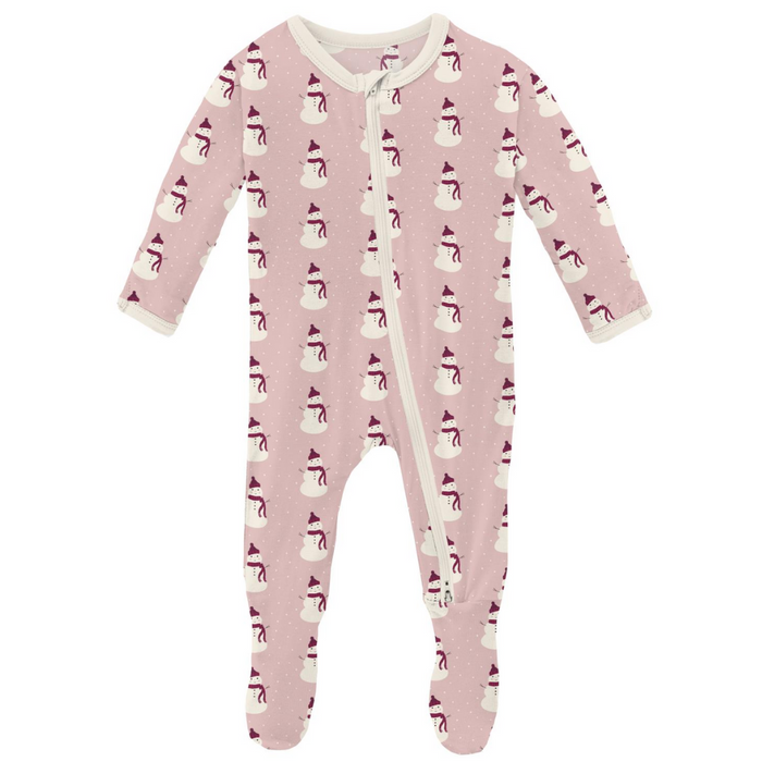 Footie with Zipper- Baby Rose Tiny Snowman