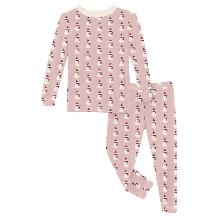 Print Pajama Set- Baby Rose Tiny Snowman