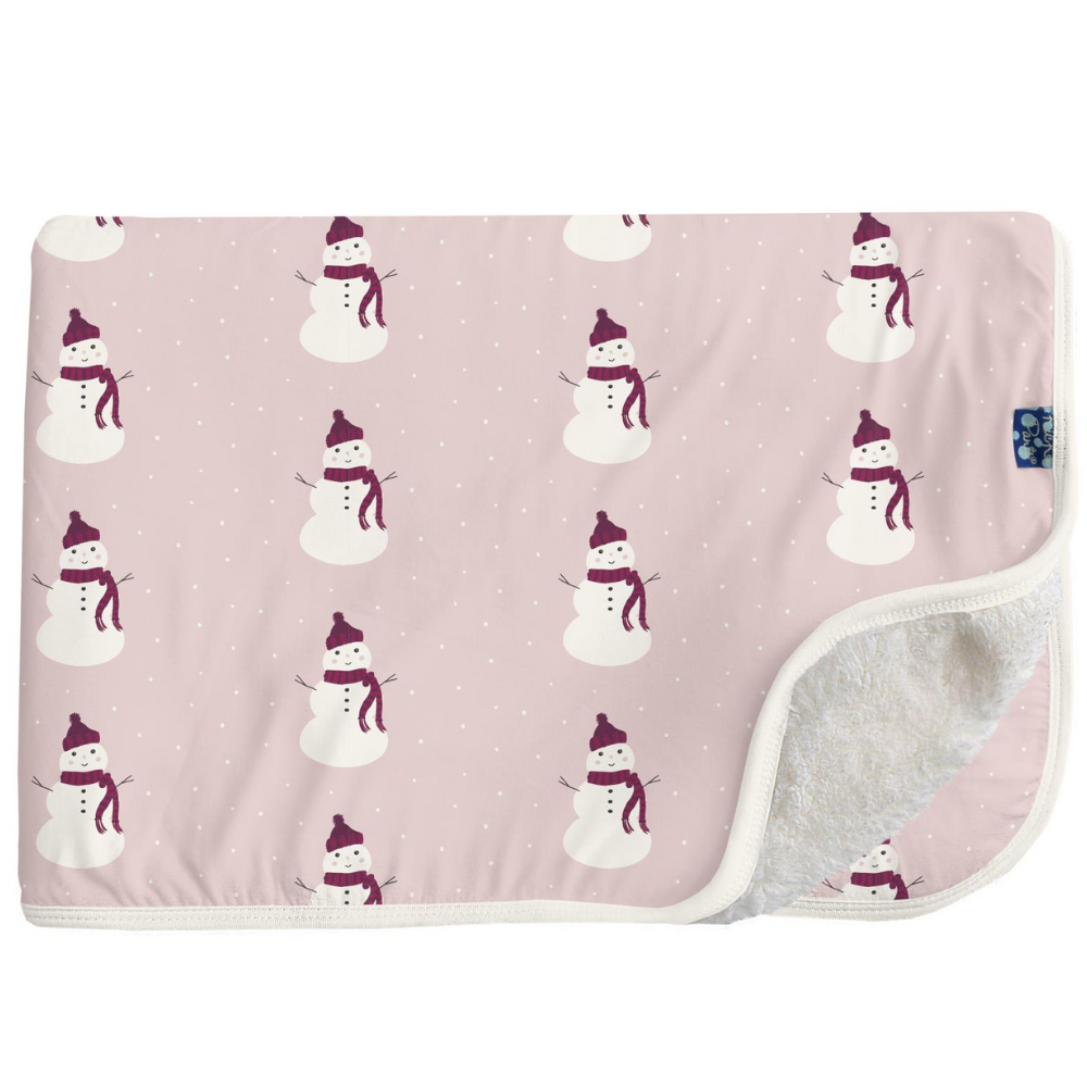 Sherpa-Lined Toddler Blanket- Baby Rose Snowman