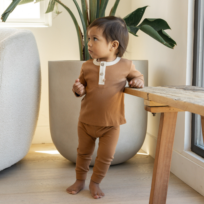 Ribbed Long Sleeve Henley + Ribbed Legging || Cinnamon