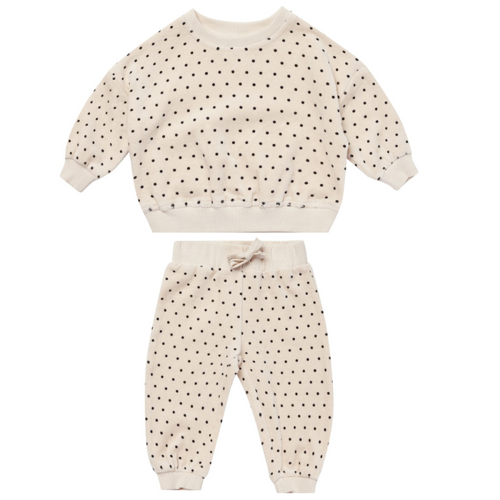 Velour Relaxed Sweatshirt + Sweatpant || Polka Dot