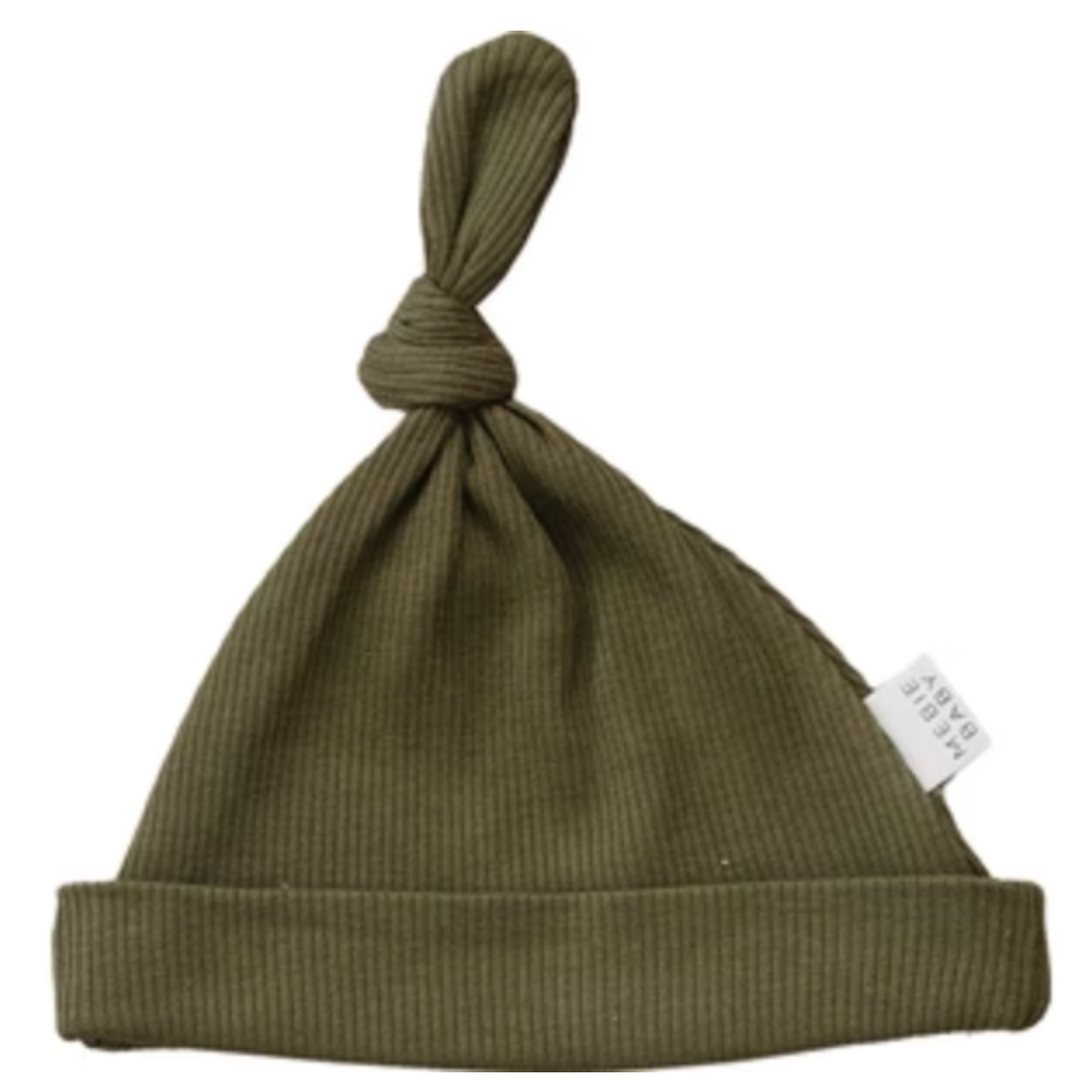 Winter Green Organic Ribbed Newborn Knot Hat