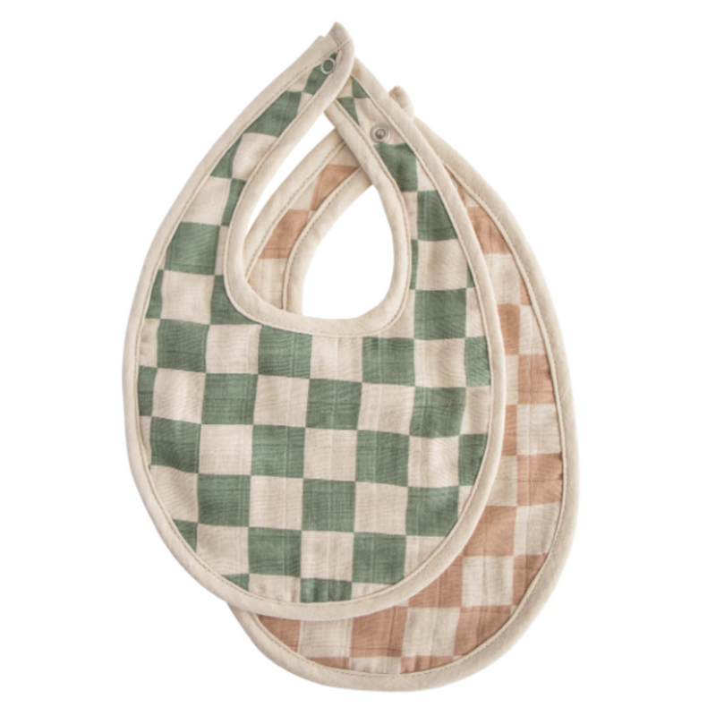 Muslin Bib 2-Pack Olive Check/Natural Check