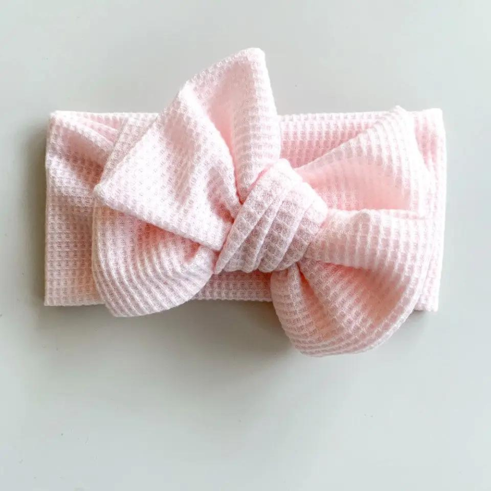 Chunky Waffle Bow Headband - Baby Pink
