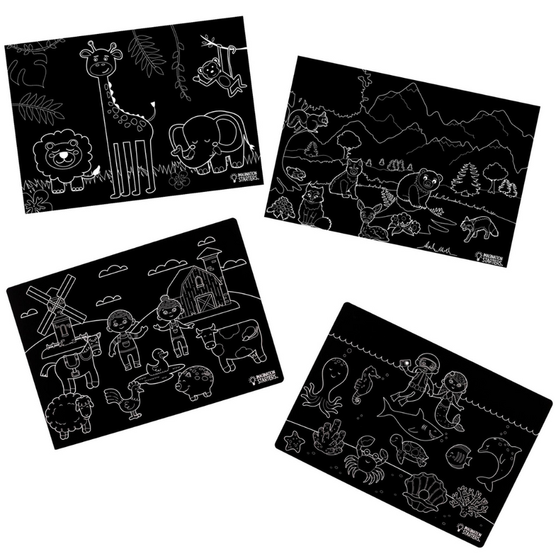 Chalkboard Animals Coloring Placemat - Set of 4 12x17