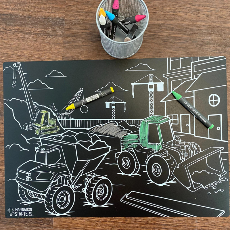 Chalkboard Construction Coloring Placemat 12x17
