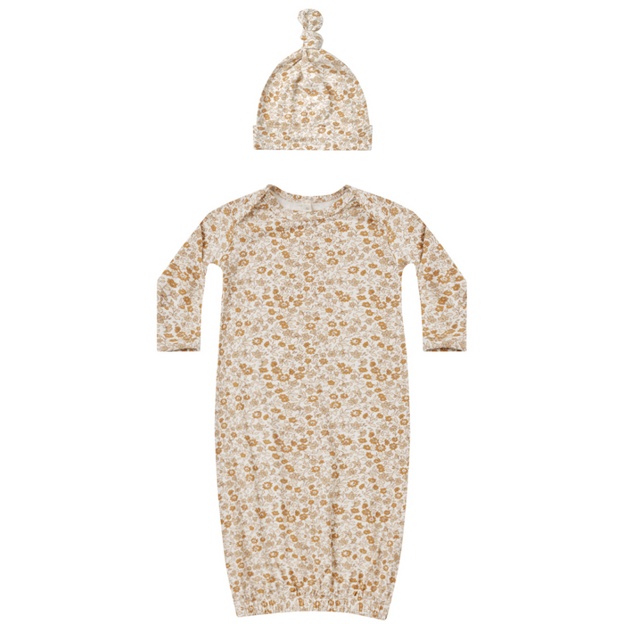 Knotted Baby Gown + Hat set || Marigold