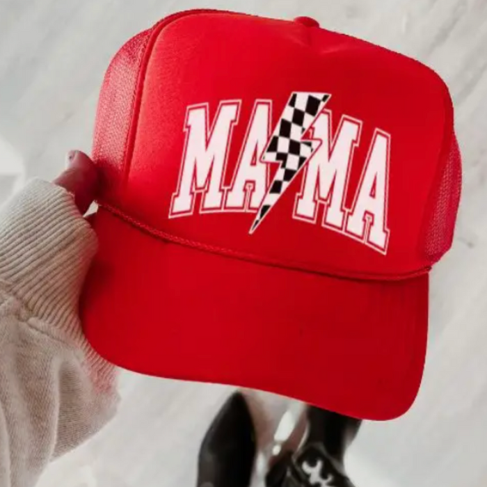 Checkered Mama Trucker Cap | Red