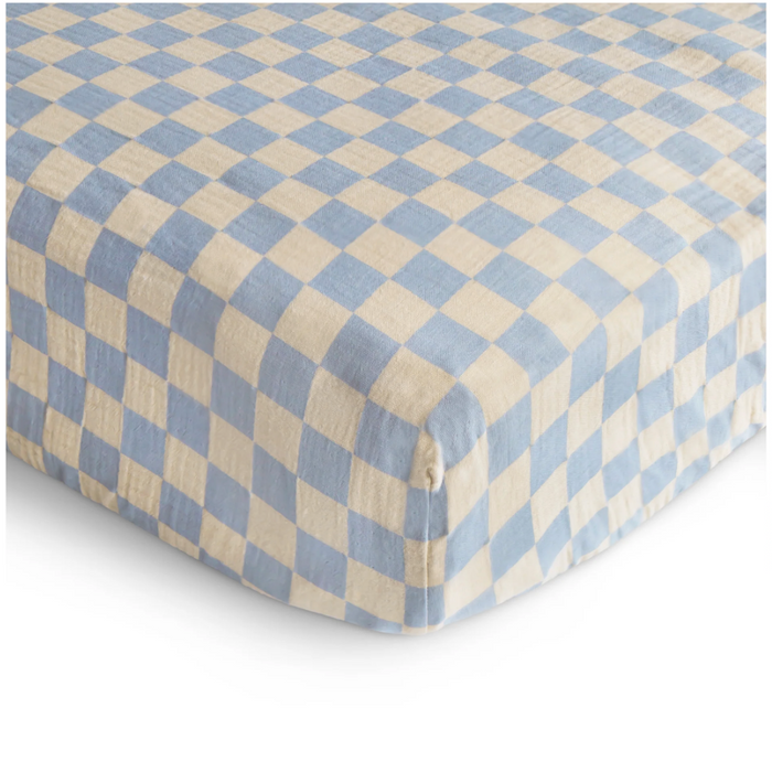 Extra Soft Muslin Crib Sheet - Blue Check