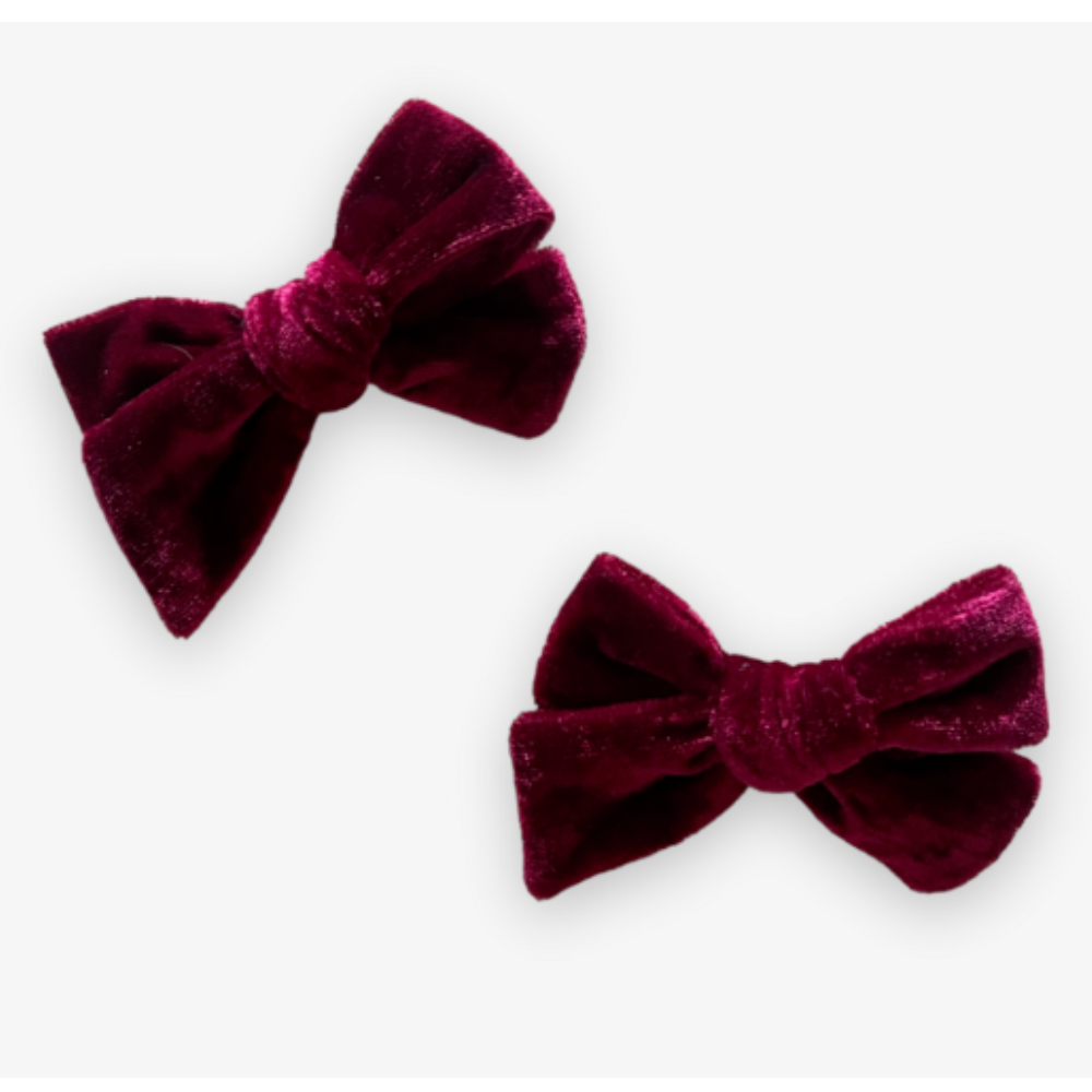 pinwheel bow on clip set || cranberry velvet