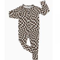 Brown Wavy Checker | Bamboo Romper