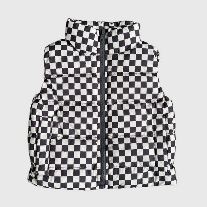 Puffer Vest Checkered Gray Wash