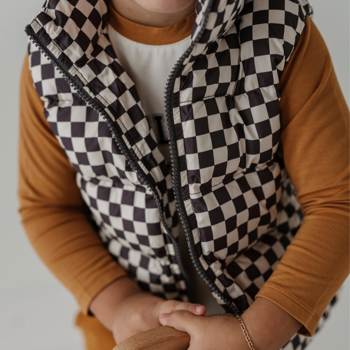 Puffer Vest Checkered Gray Wash