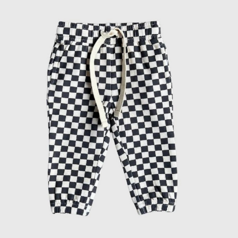 Boy's Joggers Checkered in Gray Wash