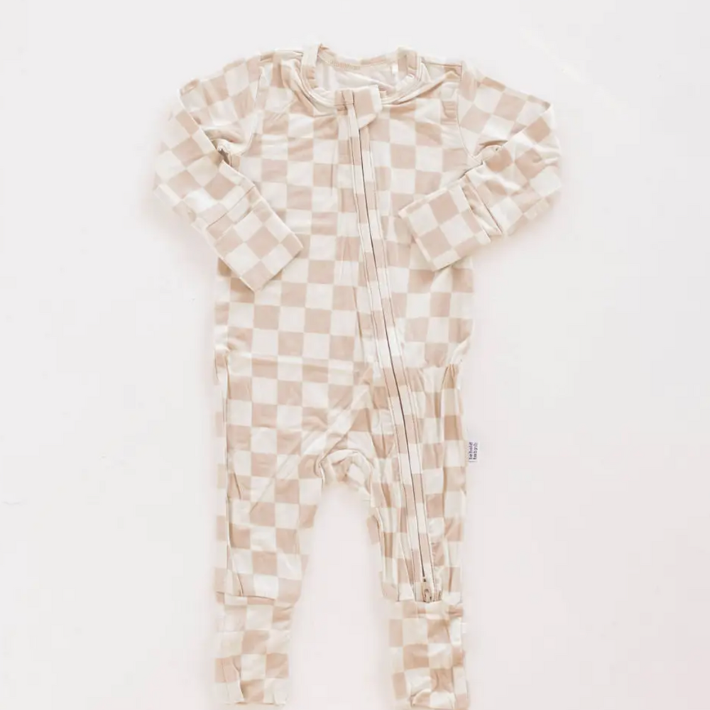 Tan Checkerboard Romper (6/12M)