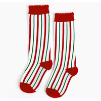 Candy Cane Striped Scalloped Knee High Socks