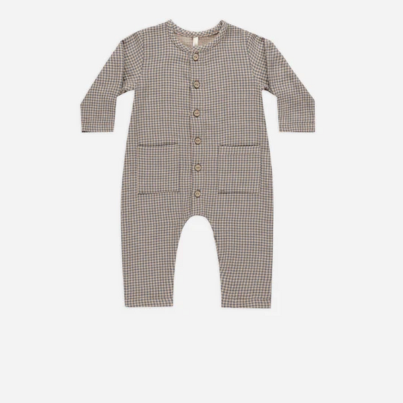 Pocketed Woven Jumpsuit || Indigo Gingham