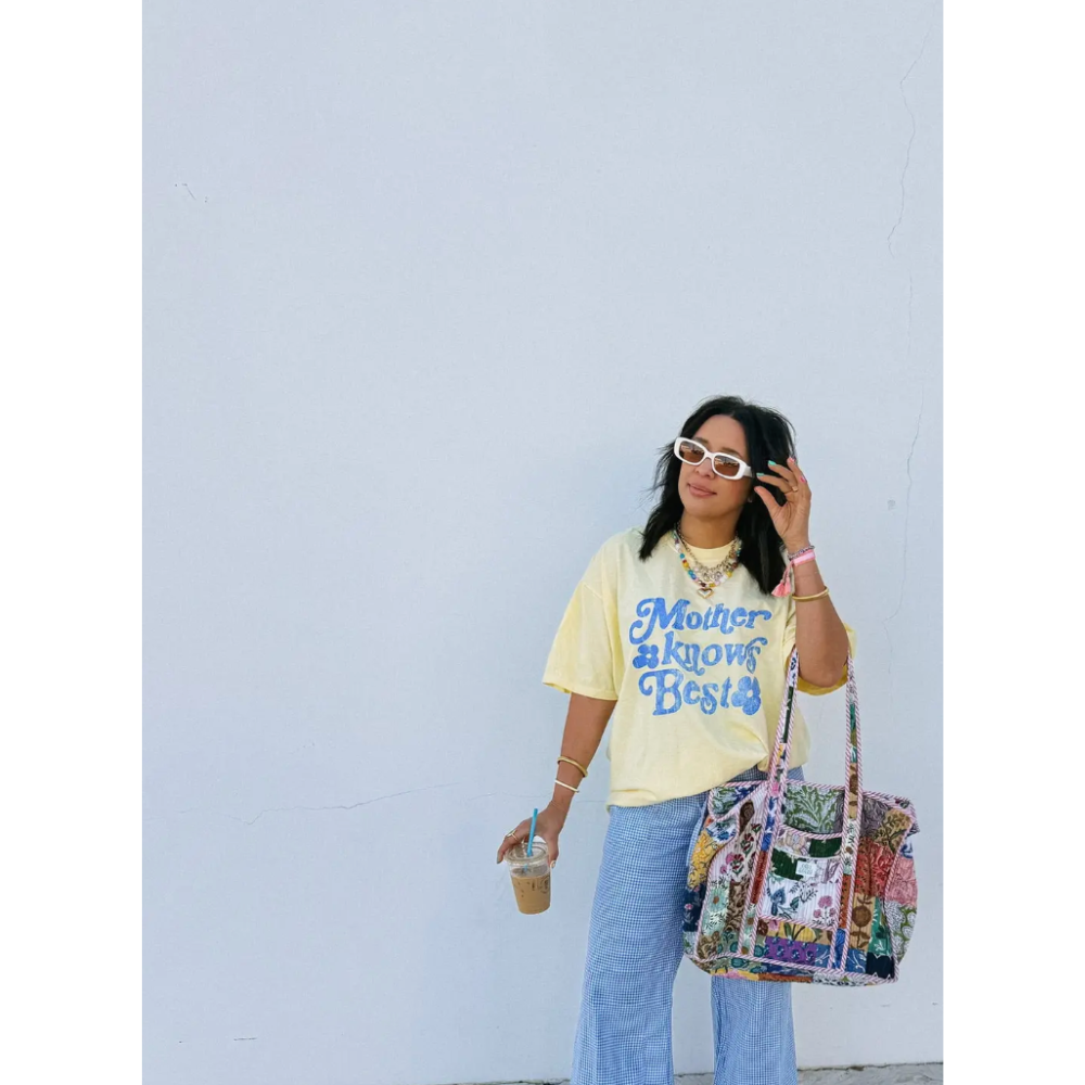 Mother Knows Best Graphic Tee - Butter Yellow / Blue