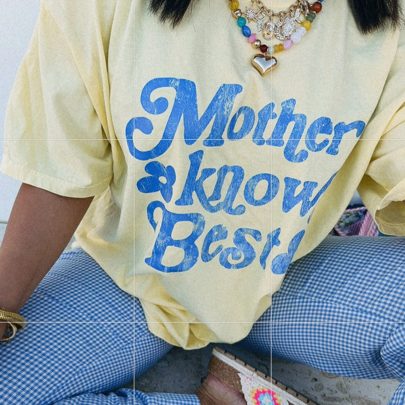 Mother Knows Best Graphic Tee - Butter Yellow / Blue
