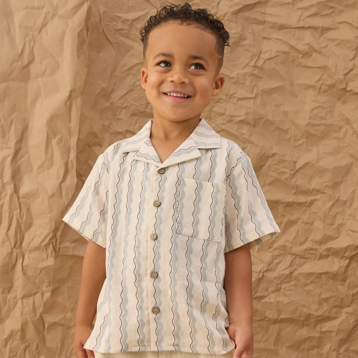 Lapel Collar Shirt Wave Stripe