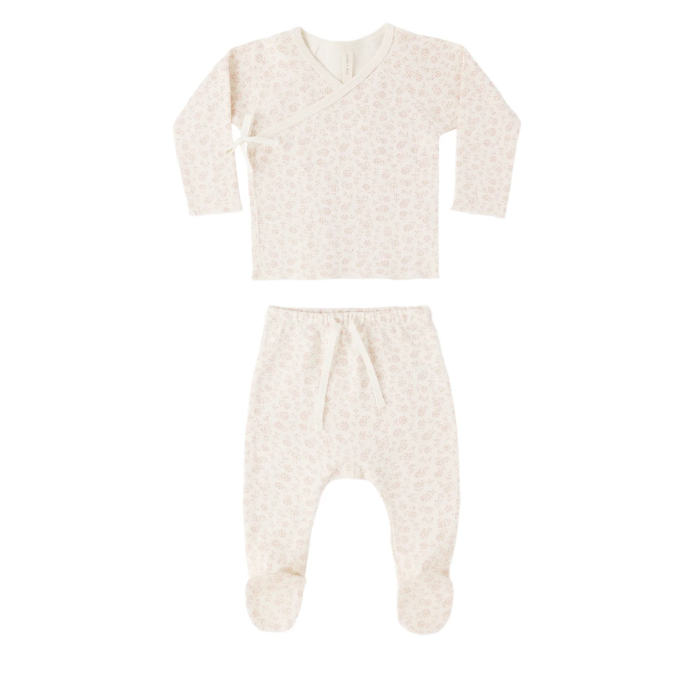 WRAP TOP + FOOTED PANT SET DITSY