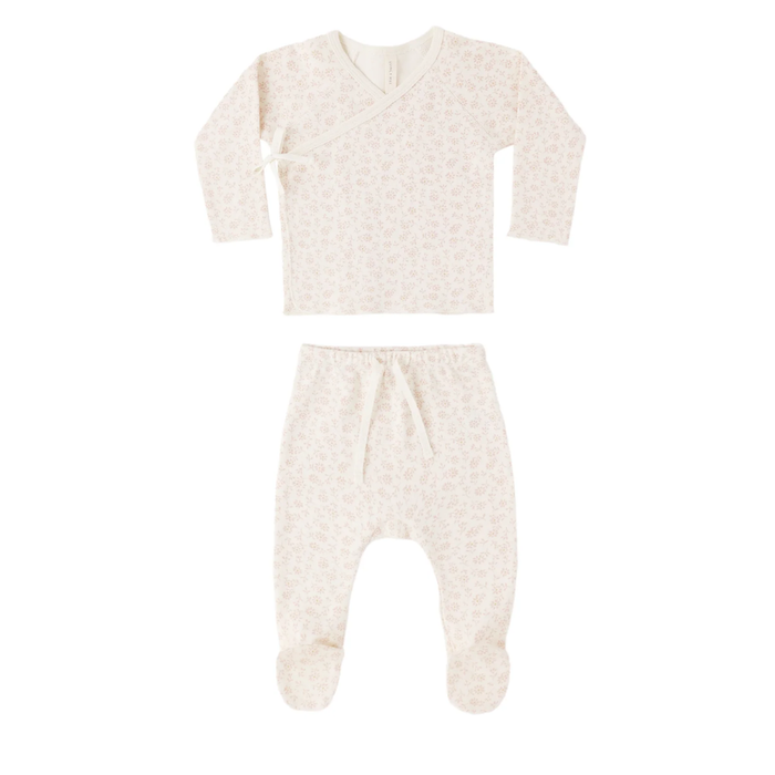 WRAP TOP + FOOTED PANT SET DITSY