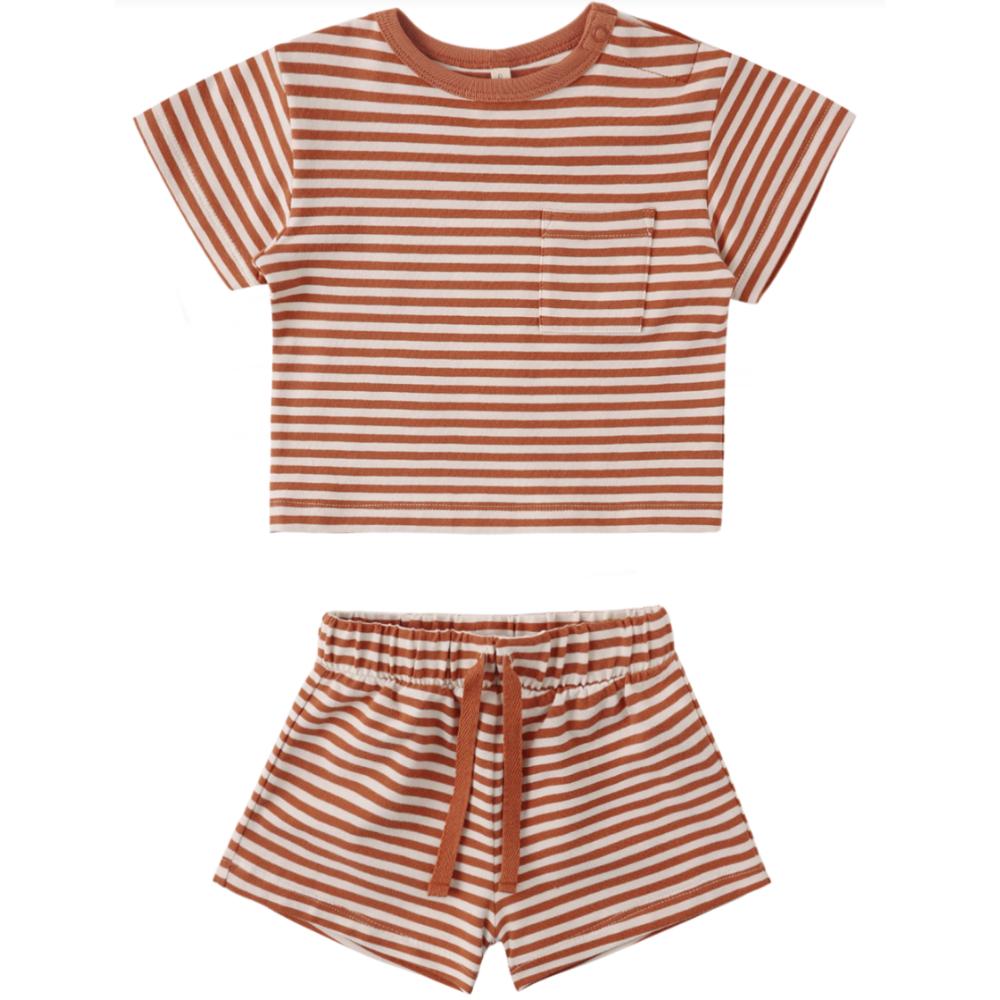 BOXY POCKET TEE + SHORT SET POPPY STRIPE