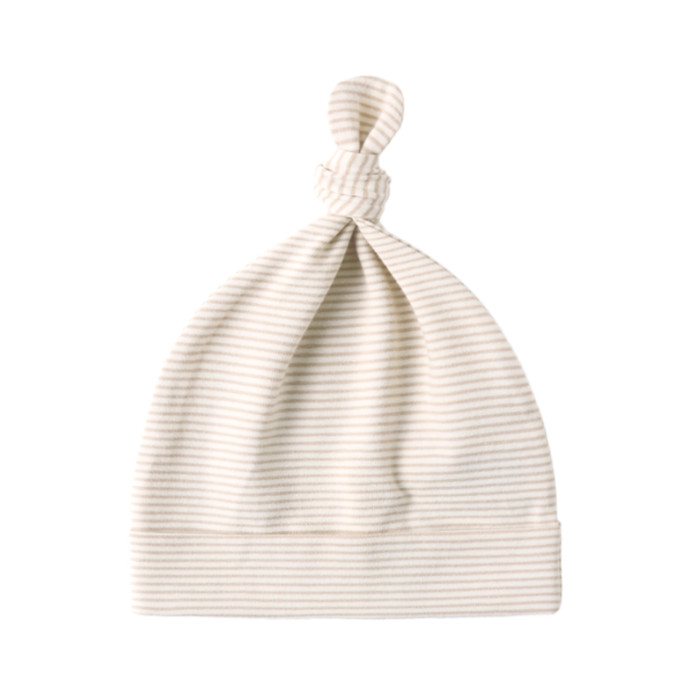 KNOTTED BABY HAT OAT MICRO STRIPE
