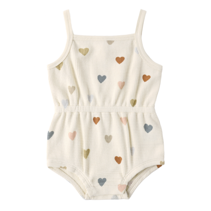 WAFFLE CINCH ROMPER CONFETTI HEARTS