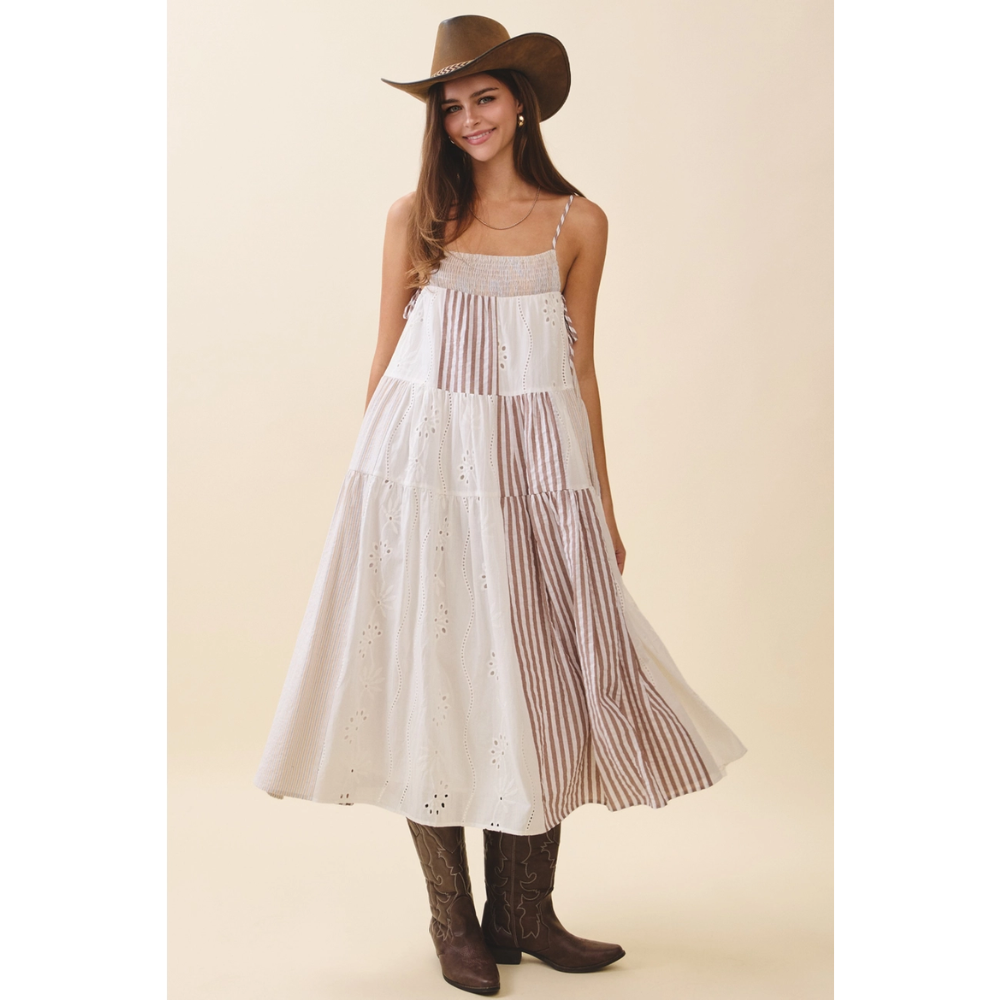 Patchwork Tiered Midi Dress