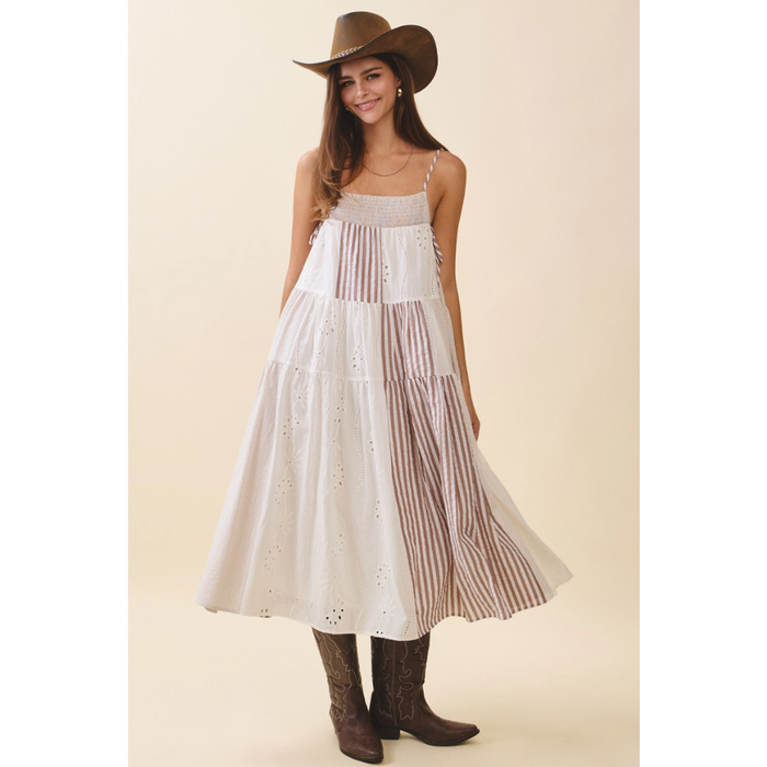 Patchwork Tiered Midi Dress