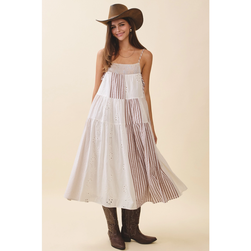 Patchwork Tiered Midi Dress