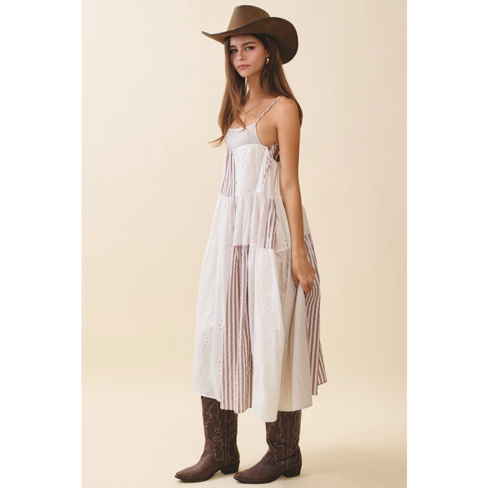 Patchwork Tiered Midi Dress