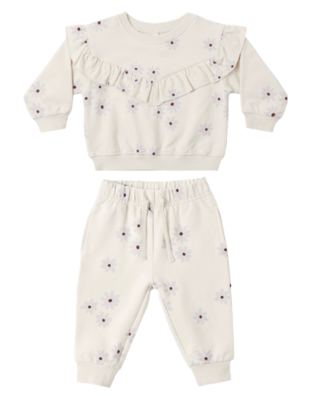 RUFFLE FLEECE SWEATSHIRT +RELAXED FLEECE SWEATPANT BLUE DAISY