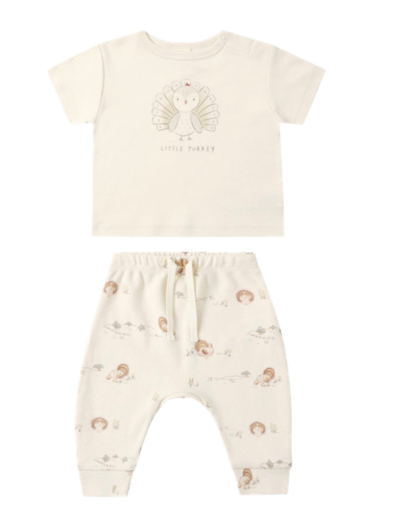 BOXY TEE LITTLE TURKEY + DRAWSTRING PANT TURKEY