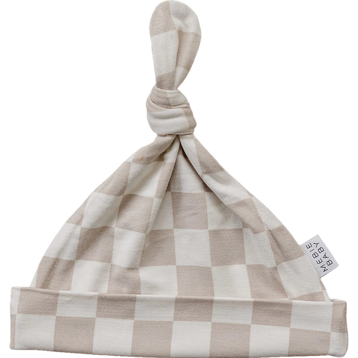 Taupe-Checkered Bamboo Newborn Knot Hat