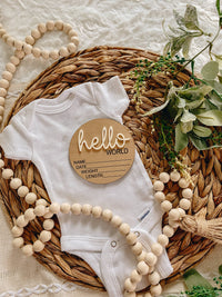 Hello World Birth Stat Announcement Wood Disc - Layered 3D