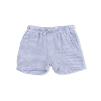 Micro Gingham Blue Blizzard - Polo Button Up with Casual Short