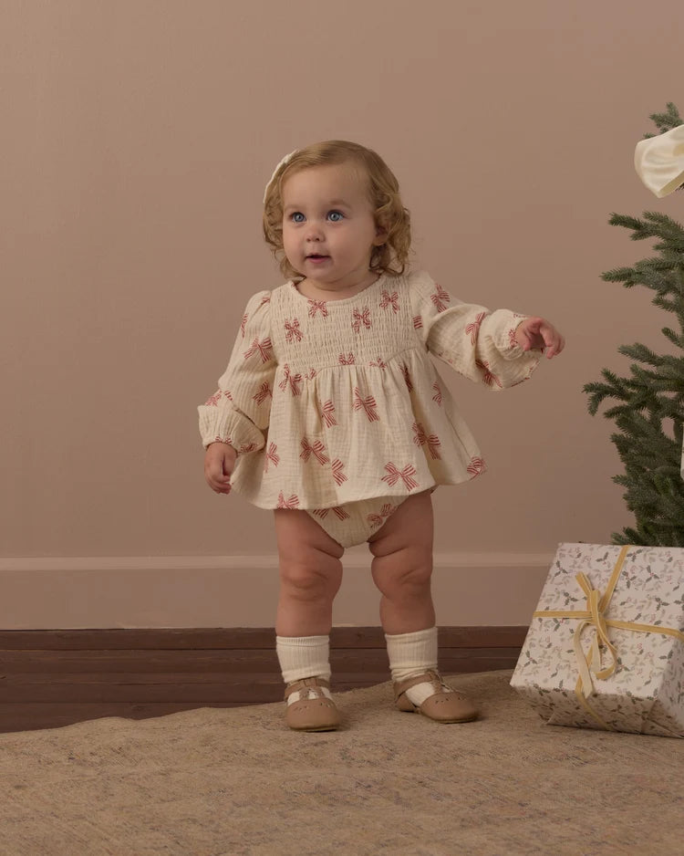 SOPHIA TOP + BLOOMER SET PEPPERMINT BOWS