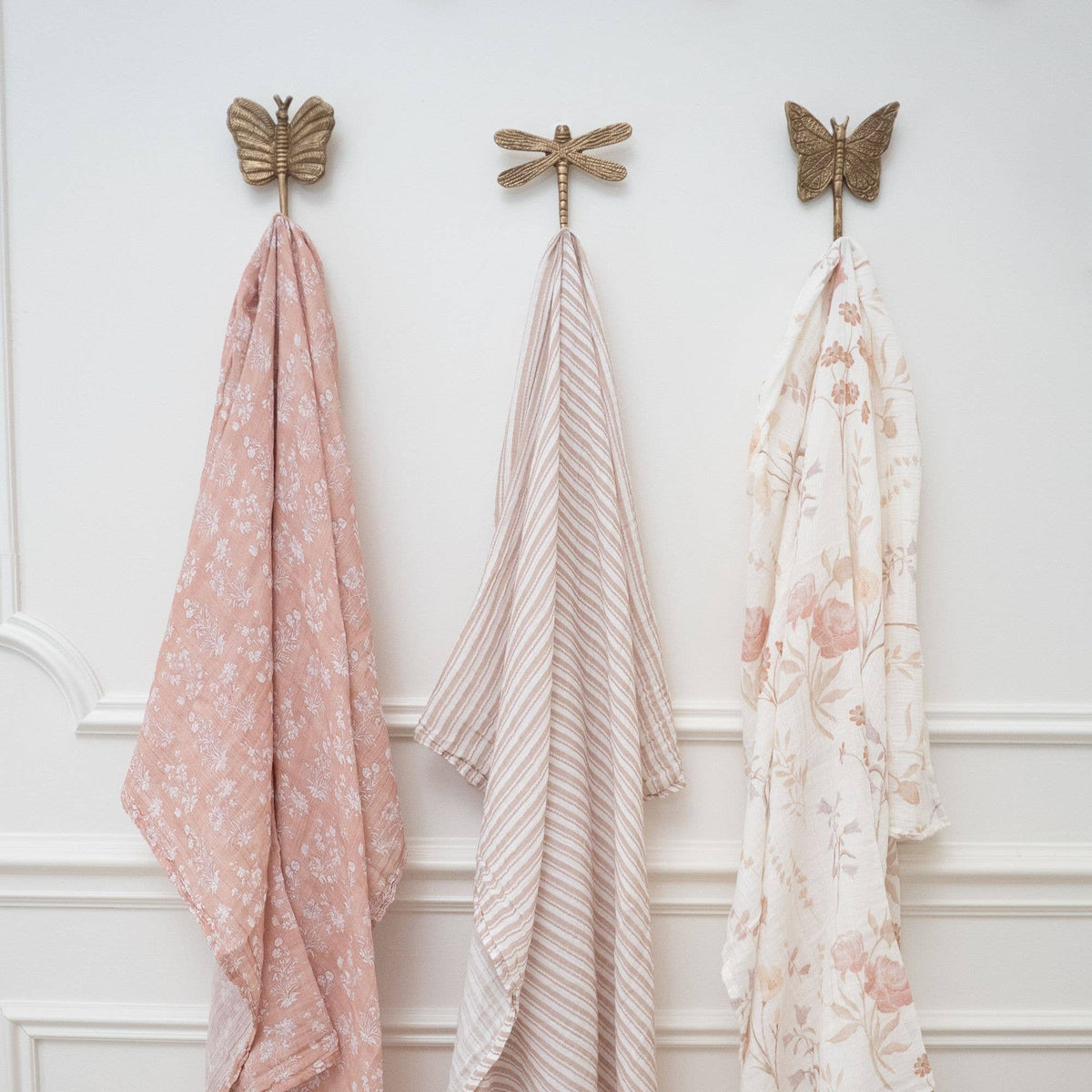 Violet Floral 100% Cotton Muslin Swaddle Blankets (Set of 3)